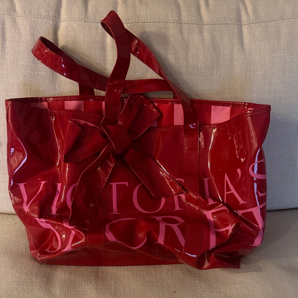 Victoria's Secret Glossy Red Tote with Bow